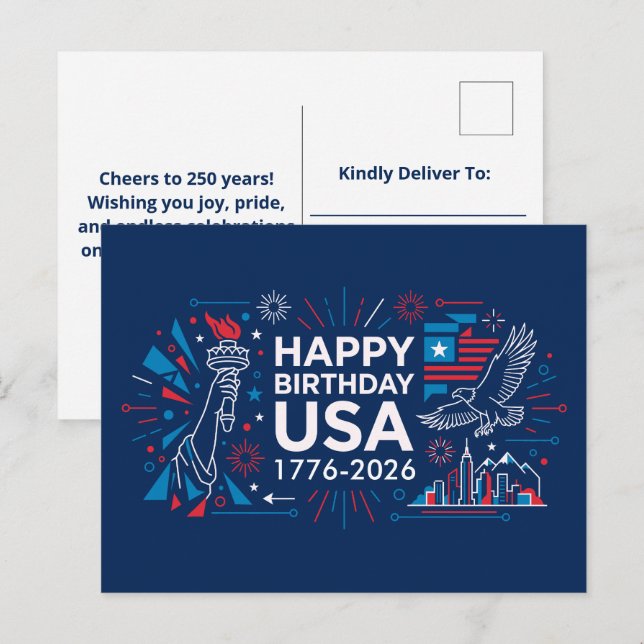 Glad födelsedag USA 250 Helg Vykort (Fram/baksida)