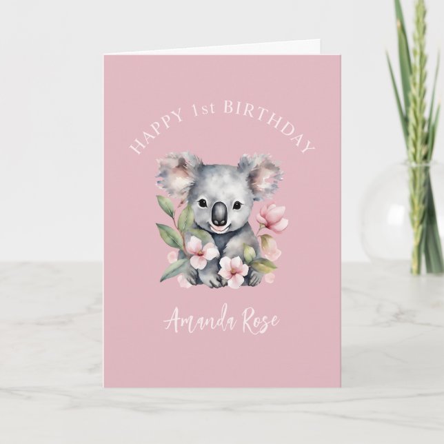 Glad födelsedag vattenfärg koala tack kort (Framsida)