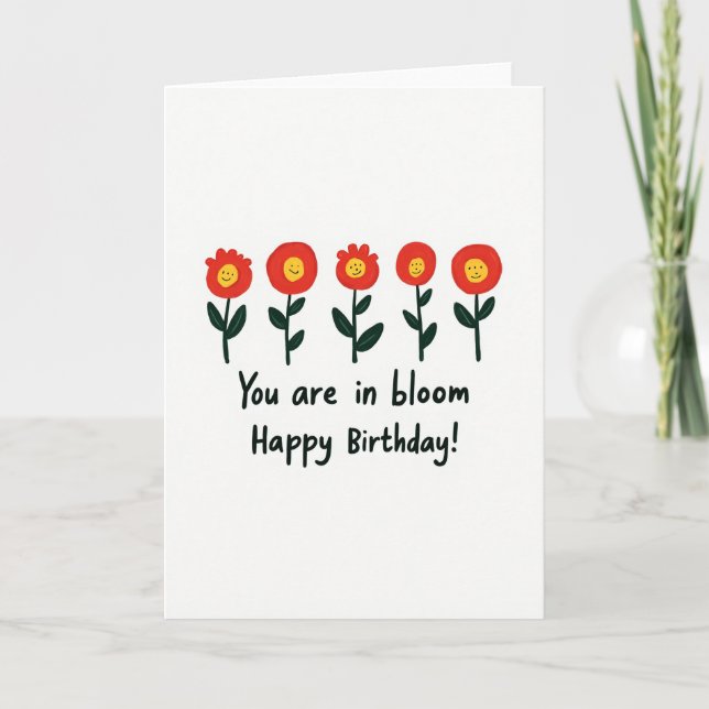 Glad Födelsedags-kort med blommor Kort (Framsida)