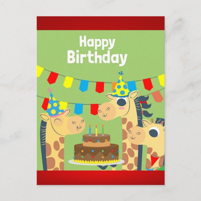 Glad födelsedagsfirande för giraffer vykort (Framsida)