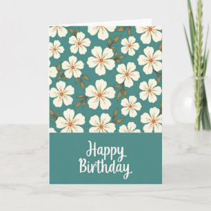Glad födelsedagskort med blommande teal design kort