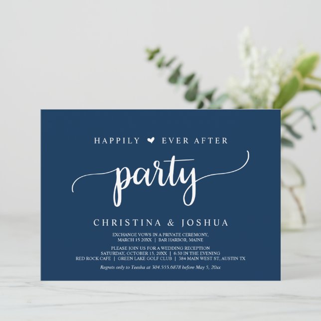 Glad För Alltid Fest, Marinblå Elopement Inbjudan (Stående Fram)