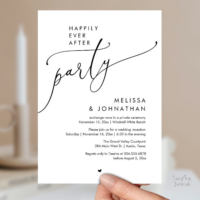 Glad För Alltid Fest Modern Bröllopsmottagning Inbjudningar (Happily Ever After Party Modern Wedding Reception Invitation Card Dinner Brunch Lunch in Black White)
