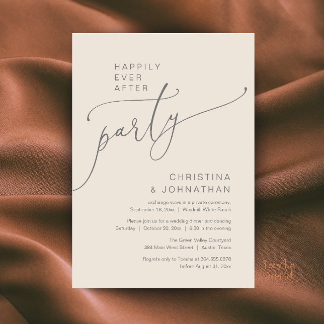 Glad För Alltid Fest, Modern Mottagningsmiddag Inbjudningar (Happily Ever After Party, Modern Reception Dinner Invitation Card in Cream Grey)
