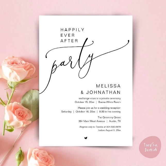 Glad För Evigt Fest Romantisk Bröllopsmottagning Inbjudningar (Happily Ever After Party Romance Wedding Reception Invitation card in black and white)