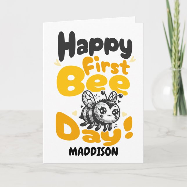 Glad första biodagen 1-årsdag Honey Bee Kort (Framsida)