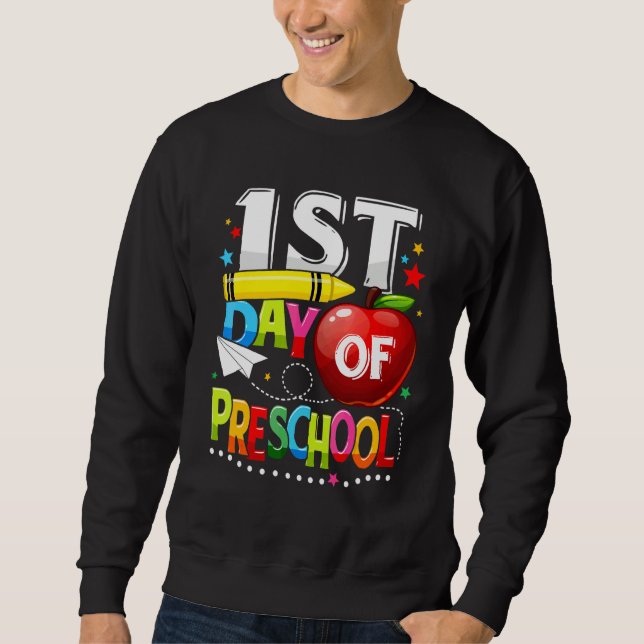 Glad första dag på förskolan lärare tillbaka till  lång ärmad tröja (Framsida)