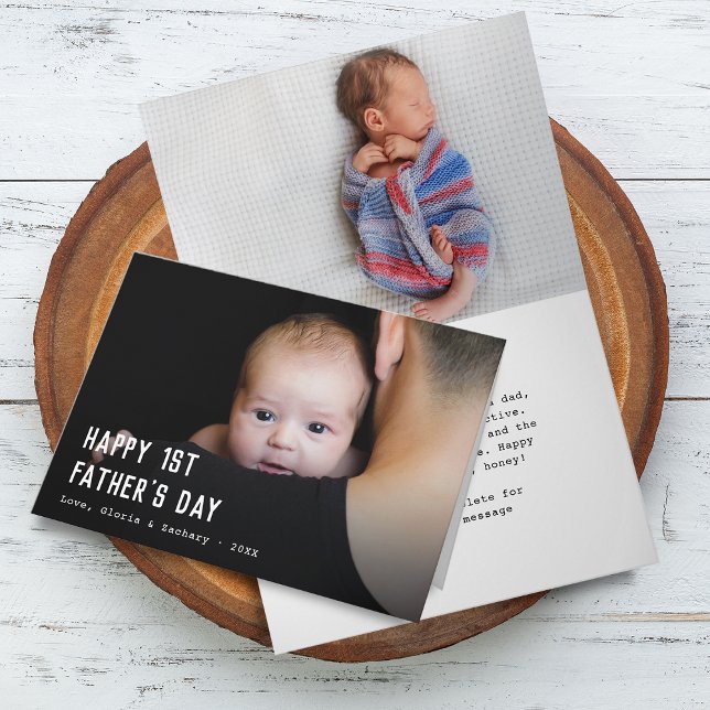 Glad första fars dag 2 bilder kort (Happy First Father's Day 2 Photos Card)
