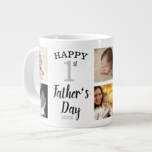 Glad första fars dag 8 familjefoto collage jumbo mugg