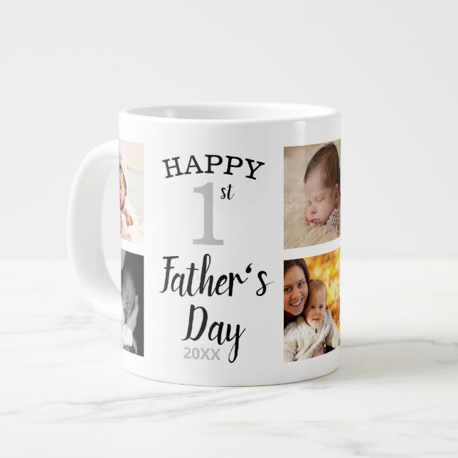 Glad första fars dag 8 familjefoto collage jumbo mugg (Framsida vänster)