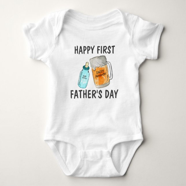 Glad första fars dag babyflaska öl mugg namn t shirt (Framsida)