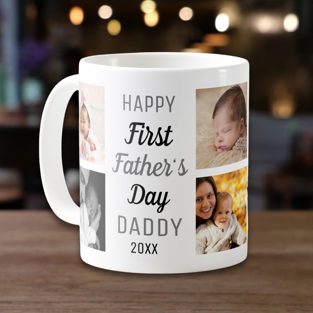 Glad första fars dag Pappa 8 fotokollage   Kaffemugg (Skapare uppladdad)