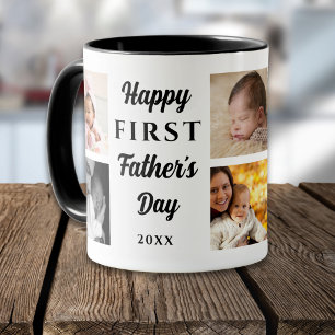 Glad första fars dag Svart 8 Foto Collage Pappa Mugg
