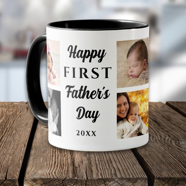 Glad första fars dag Svart 8 Foto Collage Pappa Mugg (Skapare uppladdad)