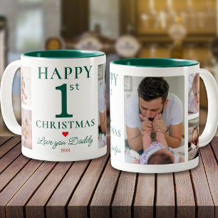 Glad första jul kärlek pappa 5 foto grön Två-Tonad mugg