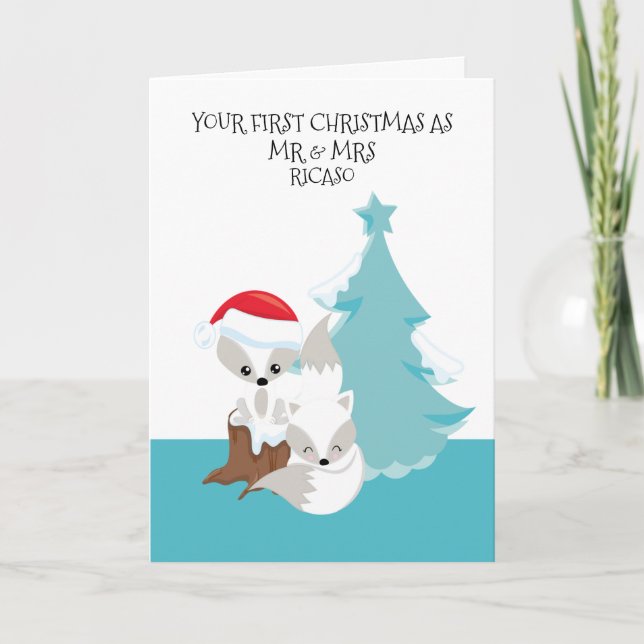 Glad första jul som nygifta Söt räv-kärlek Kort (Framsida)