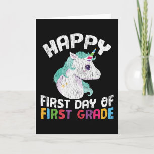 Glad Första Klass Enhörning Första Skoldagen Prese Kort