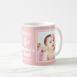 Glad första mors dag 2 Foto Collage Baby Rosa Kaffemugg
