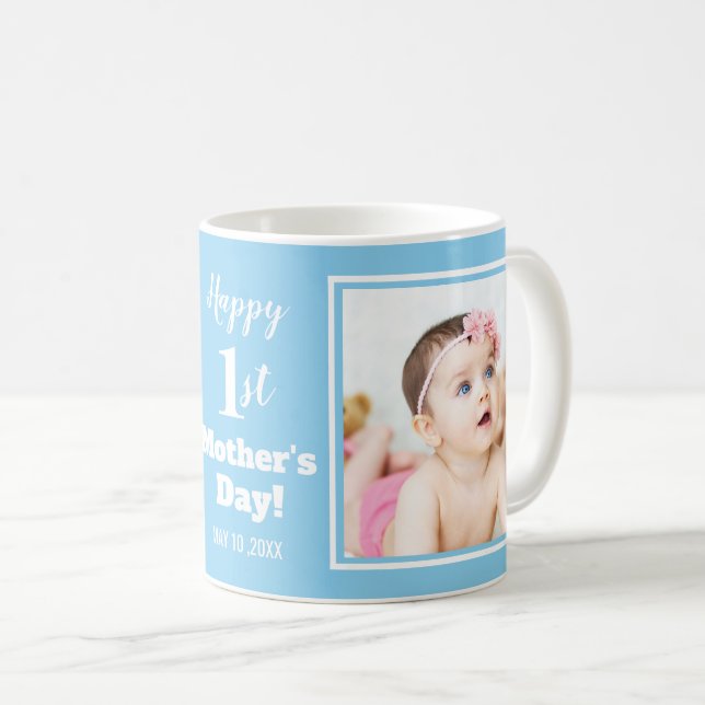 Glad första mors dag 2 Foto Collage Babyblå Kaffemugg (Framsida höger)