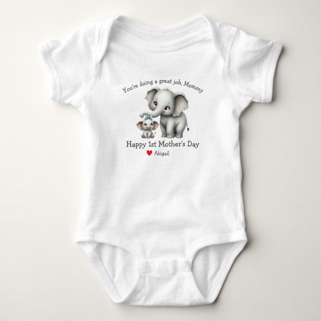 Glad första mors dag Mamma & baby Elefant T Shirt (Framsida)