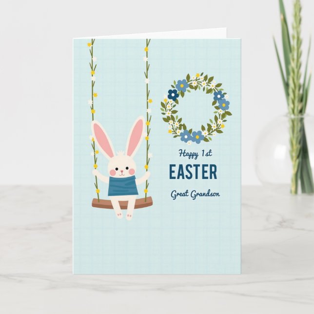 Glad första påsk för barnbarnsbarn kort (Framsida)