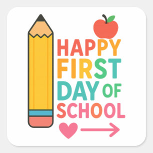 Glad första skoldag Färgrik Applepenna Fyrkantigt Klistermärke