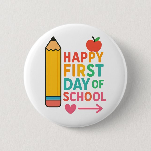 Glad första skoldag Färgrik Applepenna Knapp (Framsida)