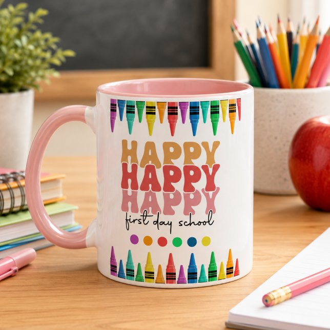 Glad första skoldag kaffe mugg (Happy First Day of School Coffee Mug)