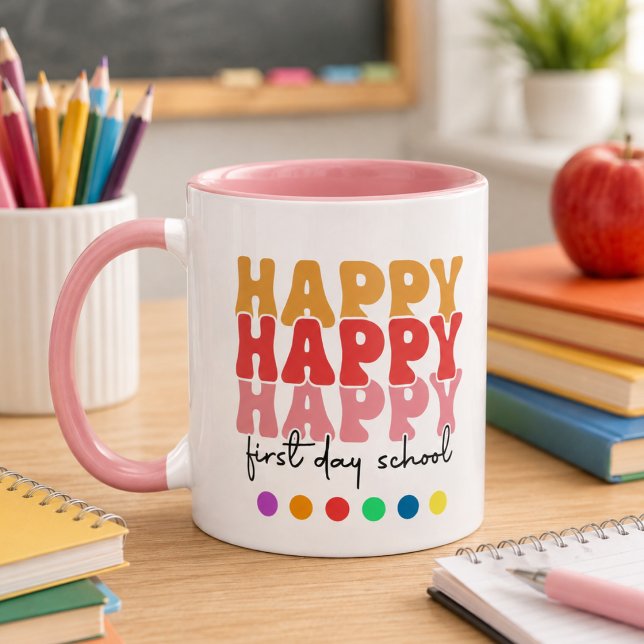 Glad första skoldag kaffe mugg (Happy First Day of School Coffee Mug)