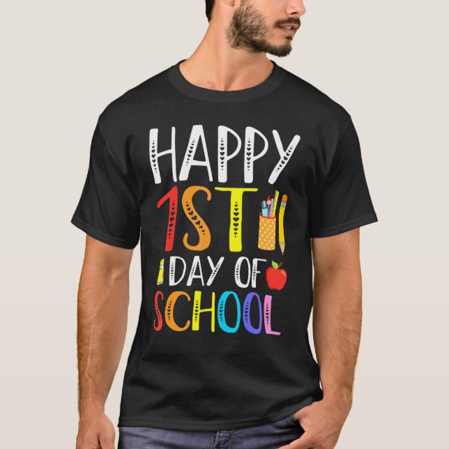 Glad första skoldag lärare studenter förälder t shirt (Framsida)