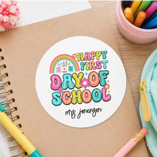 Glad första skoldag  runt klistermärke