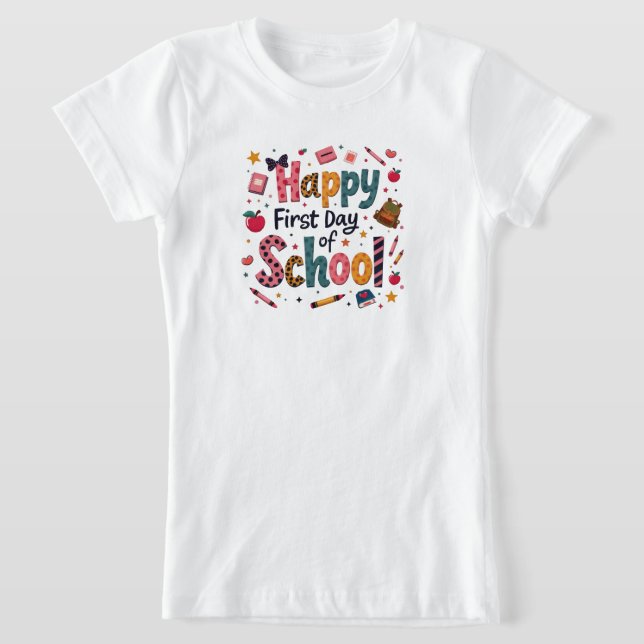 Glad första skoldag T-shirt för flickor (Laydown)
