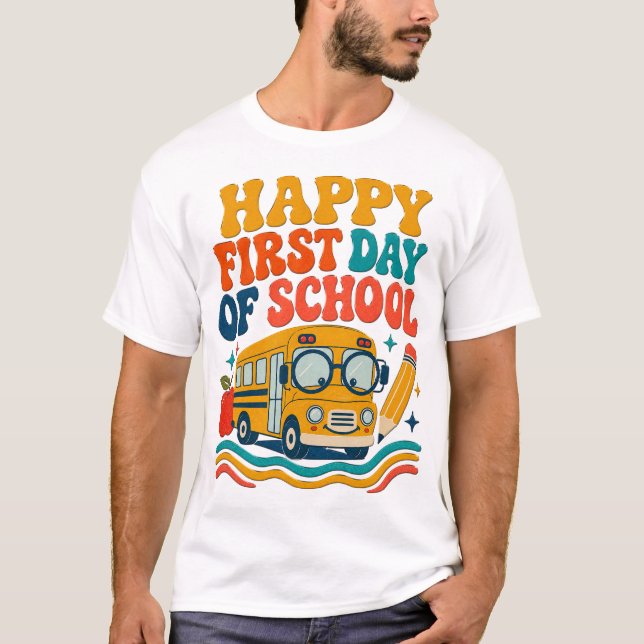 Glad Första Skoldagen Buss T-Shirt (Framsida)