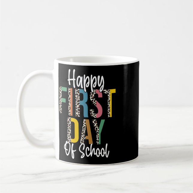 Glad första skoldagen Leopard Ck Till Skolan Te Kaffemugg (Vänster)