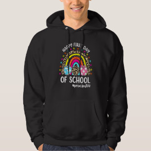Glad första skoldagen regnbågsäpple rektor hoodie