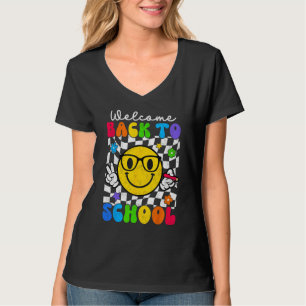 Glad första skoldagen Smile Glad Ansikte Tillbaka T Shirt