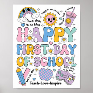 Glad Första Skoldags Tröja Groovy Regnbåge Bak T Poster