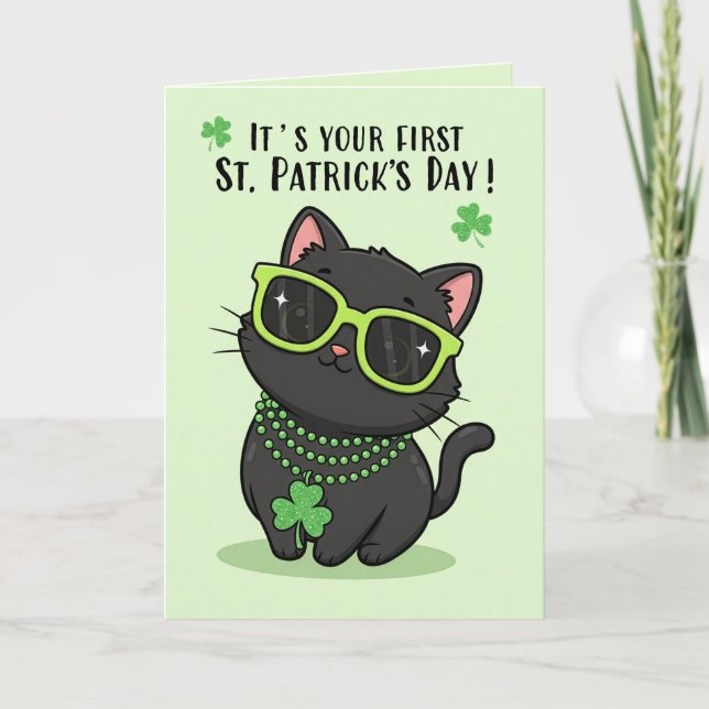 Glad första St. Patricks dag Baby Sött litet kattu Helgkort (Framsida)