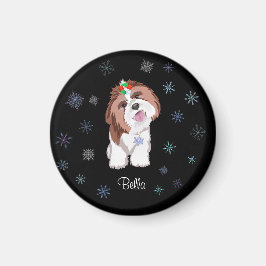 Glad & förtjusande Shih Tzu med snöflinga hundnamn Magnet