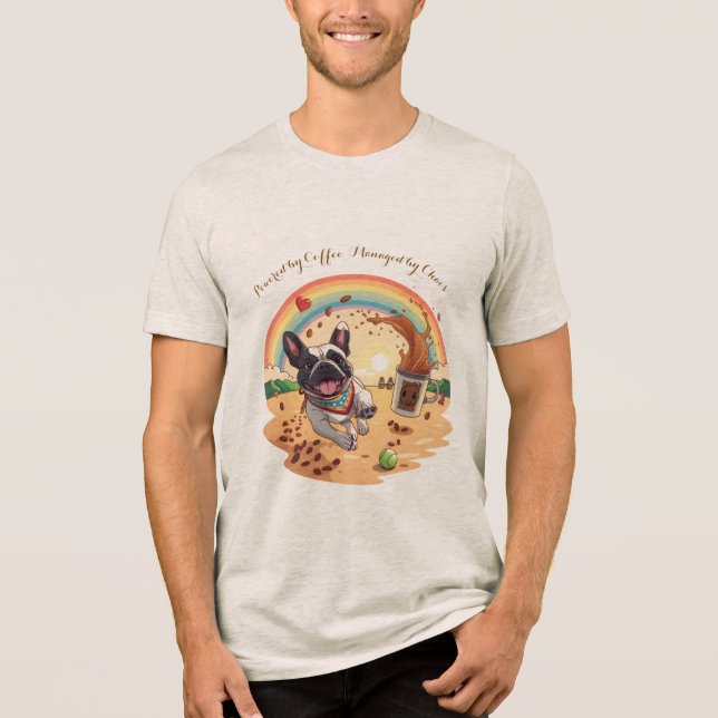 Glad fransk Bulldog & Kaffesprut – Tass, T Shirt (Framsida)