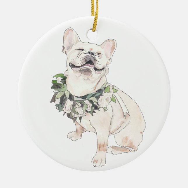 Glad Frenchie Julgransprydnad Keramik (Framsidan)