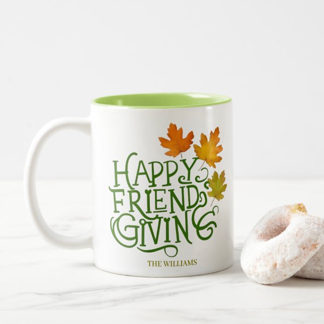 Glad Friendsgiving höstlövmugg Två-Tonad Mugg (Med munk)