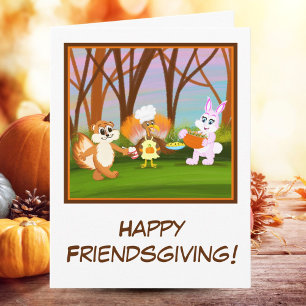 Glad Friendsgiving Kalkon med Chipmunk, Kanin Kort