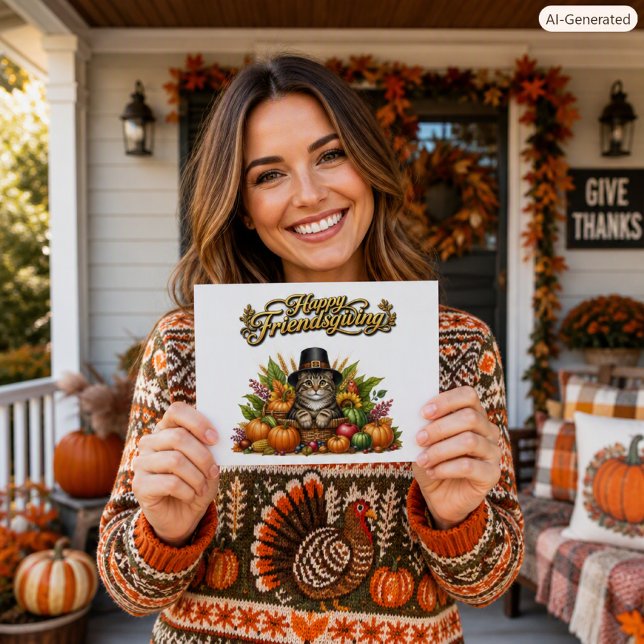 Glad Friendsgiving pilgrimskatt höstskörd Vykort (Skapare uppladdad)