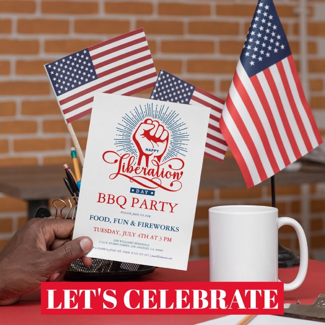 Glad frigörelsedags fyrverkeri grillparty inbjudan (Skapare uppladdad)