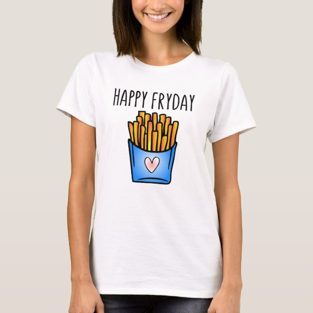Glad Fryday Pommes Frites Skämt Illustration T Shirt (Framsida)