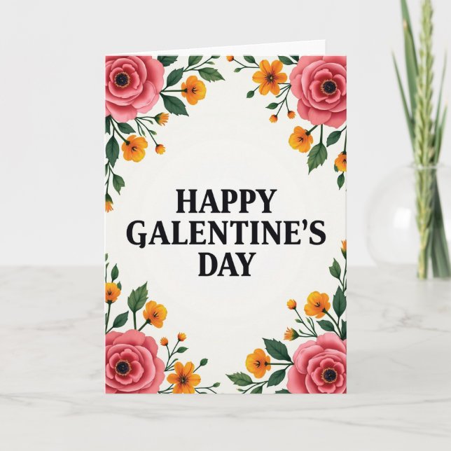 Glad Galentines Blommig Målad Kort (Framsida)