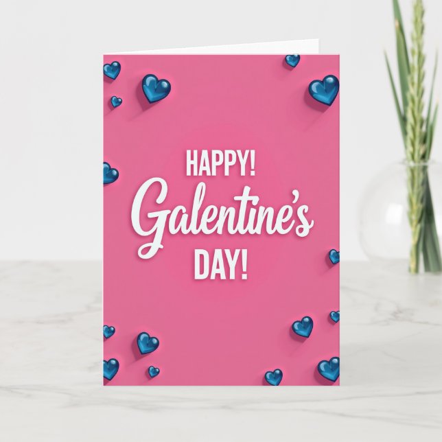 Glad Galentines Day Blå Hjärtan Kort (Framsida)