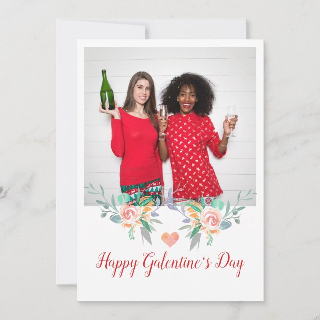 Glad Galentines Day Foto Champagne Drickande Bästa Julkort (Framsida)