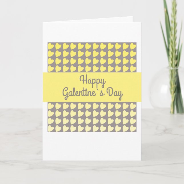 Glad Galentine's Day Gul Grå Hjärtmönster Helgkort (Framsida)